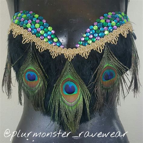 Peacock Rave Bra Gold Queen Peacock Festival Bra Black And