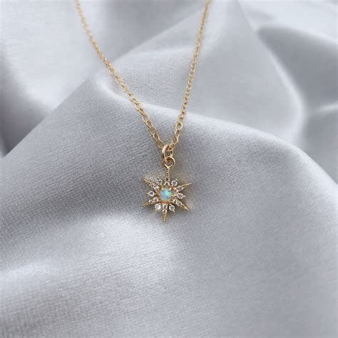 Opal Star Necklace Gold Opal Necklace North Start Necklace Etsy