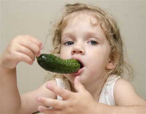 Girl Funny Eating Cucumber Stock Image Image 34150571