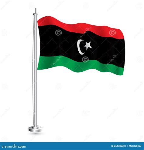 Libyan Flag Isolated Realistic Wave Flag Of Libya Country On Flagpole