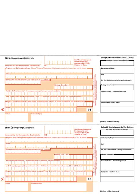 Name und sitz des überweisenden kredit in stituts angaben zum zahlungsempfänger: A4 SEPA-Zahlschein Überweisung Überweisungsträger I Litfax ...
