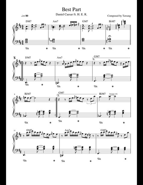 Compositions for different skill levels. Best Part sheet music for Piano download free in PDF or MIDI