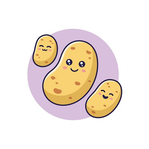 Cute Kawaii Potato Cartoon Icon Illustration Food Vegitable Flat Icon