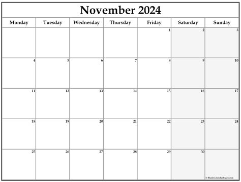 November 2020 Monday Calendar Monday To Sunday