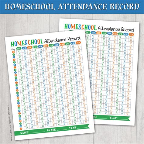 Homeschool Attendance Chart Homeschool Attendance Record Log Etsy