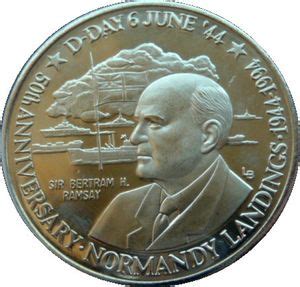 钱币 5 Crowns D Day Sir Bertram Ramsay 特克斯科斯群岛 1994 50th