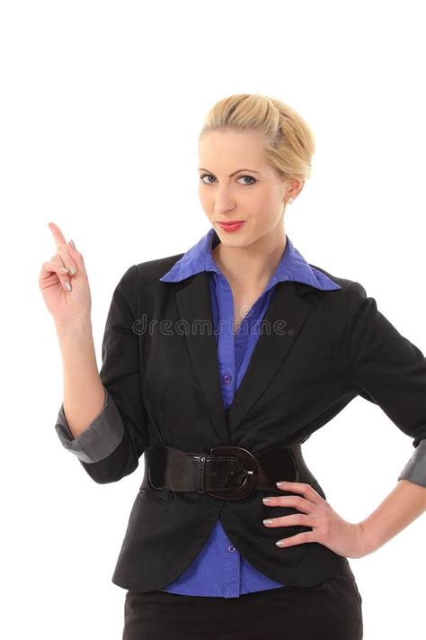 Portrait Of Smiling Business Woman Pointing Finger Stock Photo Image