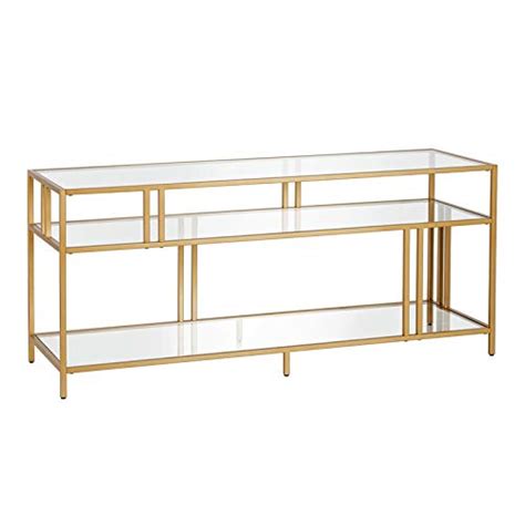 Hennandhart 55 Brass Metal Tv Stand With Glass Shelves Pricepulse