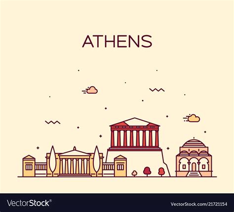 Athens Skyline Greece Linear Style City Royalty Free Vector