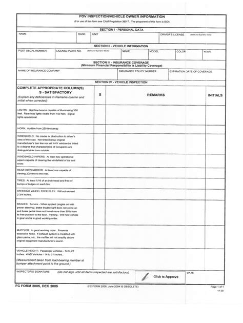 Pov Inspection Army Fc 2005 Fill Out And Sign Online Dochub