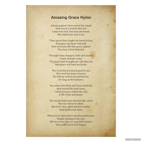 Printable Lyrics To Amazing Grace