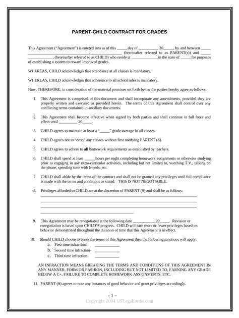 Parent Child Contract For Grades Doc Template Pdffiller