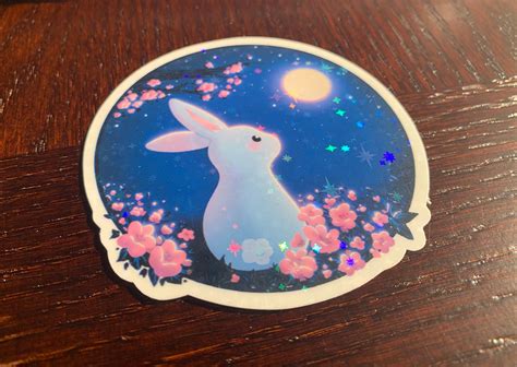 Moon Bunny Vinyl Sticker Kawaii Bunny Die Cut Animal Etsy
