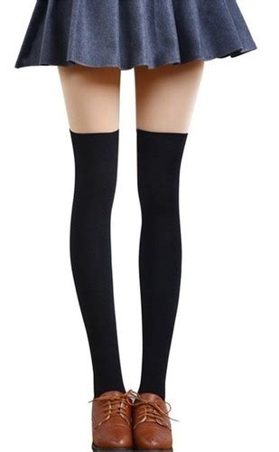 Calcetas Larga Negro Solido Lolita Japonesa Kawaii Unitalla I Zqx Precio D M Xico