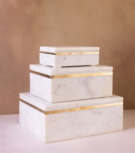 White Marble Boxes With Brass Inlay By Bidkhome Seven Colonial
