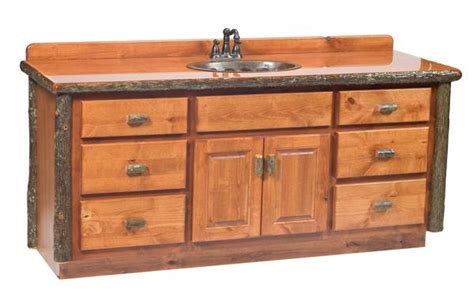 Need new bathroom countertops see what vanity top surface materials are available and how they stand up to water soap toothpaste. Hickory Log Vanity - 60-72 Inch without Top -Sink Center