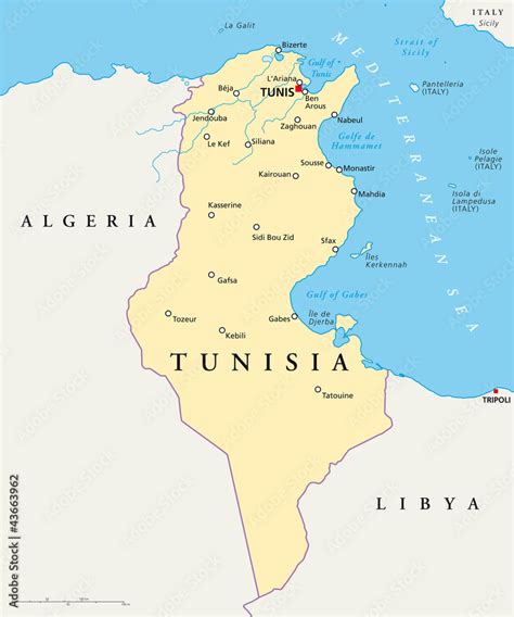 Tunisia Political Map With Capital Tunis National Borders Most Hot