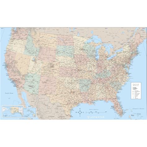 Avt97643 Advantus Laminated Usa Wall Map 50 Width X 32 Height