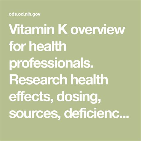 Vitamin K Overview For Health Professionals Research Health Effects