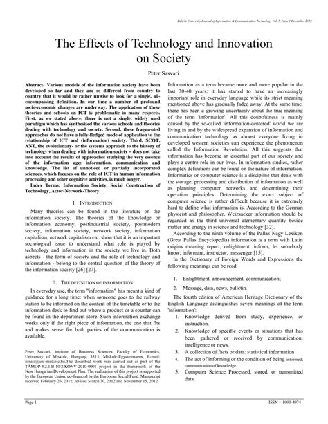 Pdf The Effects Of Technology And Innovation On Society