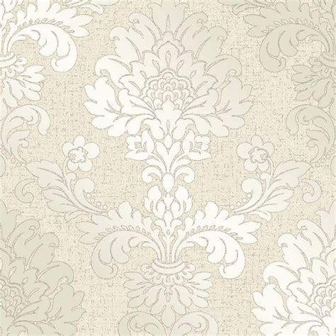 Cream Gold Glitter Damask Wallpaper Vinyl Textured Retro Fine Decor