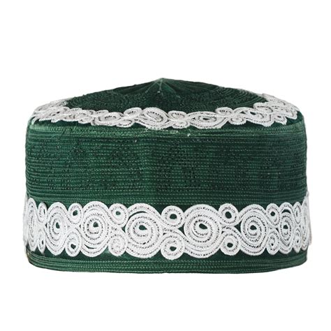 Mens Embroidered Kufi Hatmuslim Cap With Spirals And Mosque Dome