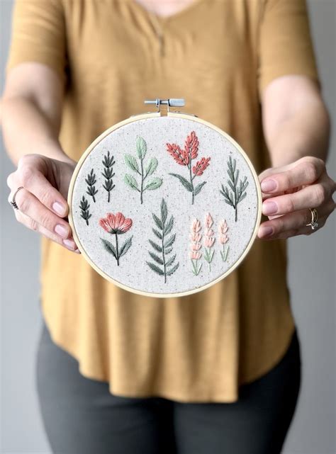 Floral Embroidery Hoop Art Botanical Hand Embroidery 6 Inch Hoop