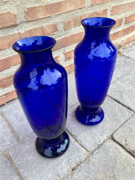 Vintage Italian Cobalt Blue Murano Glass Vases Set Of 2 For Sale At Pamono