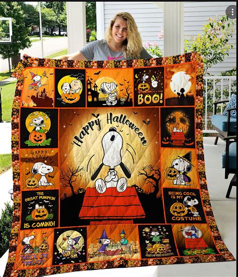 Snoopy Halloween Quilt Blanket Snoopy Halloween Fleece Etsy