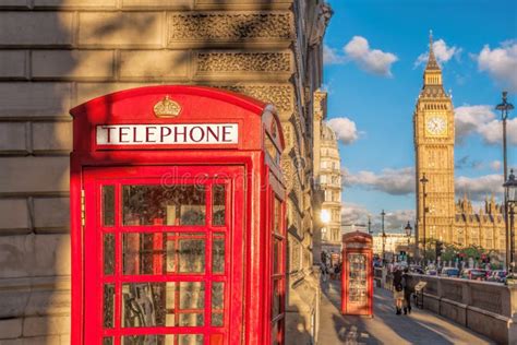 Big Ben Mit Roten Telefonzelle In London England Großbritannien