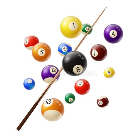 Billiard Balls And Cue 3d Realistic Vector Stock Vector Illustration