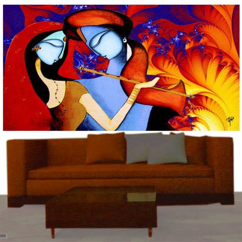 Buy Ray Decors Radha Krishna On Canvas In Modern Art Matte Finish