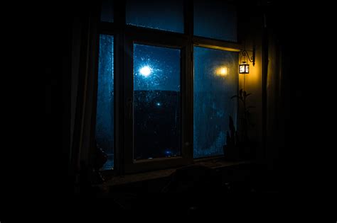 Night Scene Of Stars Seen Through The Window From Dark Room Night Sky