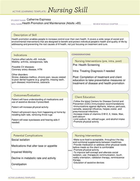 Health Promotion And Maintenance Adults 65 Active Learning