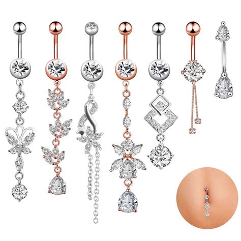 1pc New Zircon Cz Navel Piercing Surgical Steel Flower Pendant Belly Button Rings Sexy Belly