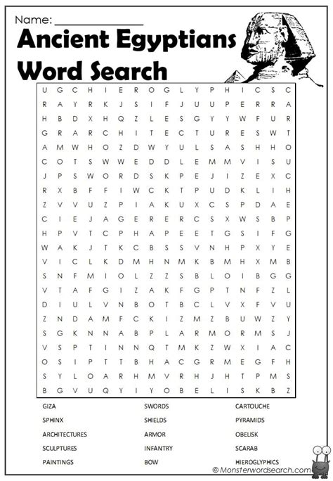 Ancient Egyptian Gods Word Search Monster Word Search