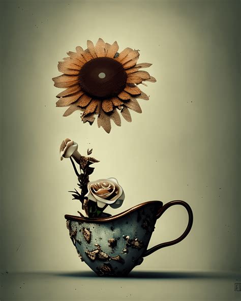 Funny Whimsical Creative Tea Cup Flowers · Creative Fabrica