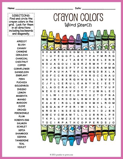 Crayon Colors Word Search