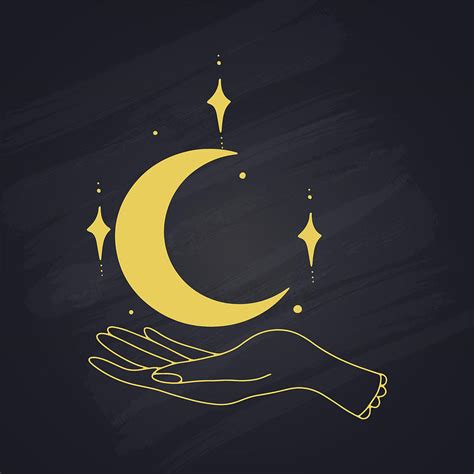 Hands Holding Crescent Moon And Stars Boho Ethnic Mystical Vector