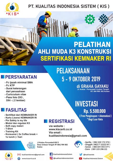 Pelatihan Ahli Muda K3 Konstruksi Oktober Pt Kualitas Indonesia