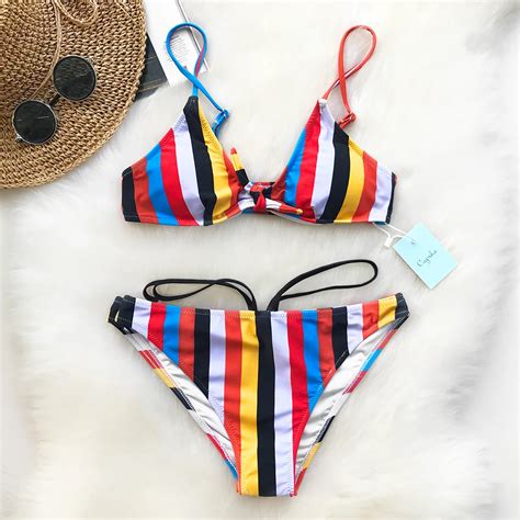 Cupshe Auspicious Clouds Stripe Bikini Set Triangle Tassel Swimsuit Bathing Suit Brazilian