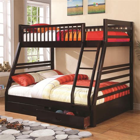 Coaster Bunks Twin over Full Bunk Bed with 2 Drawers and Attached ...