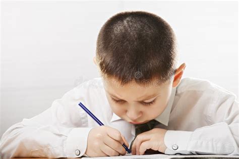 Schoolboy Writing Closeup Stock Image Image Of Student 55195047