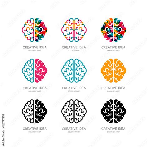 Set Of Vector Brain Logo Sign Emblem Design Elements Outline Color
