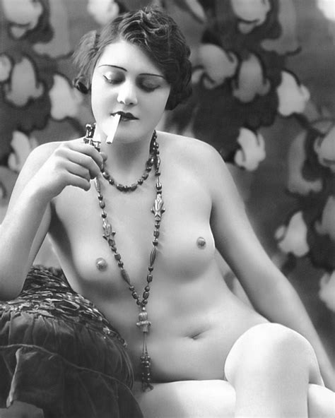 1920 Era Smoking Nude French Postcard Style Black White Multiple