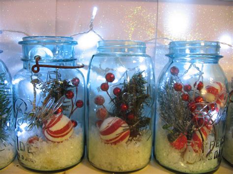 Mason Jars Filled With Christmas Pickssnow And Lights For Holiday Cheer