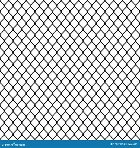 Chain Link Fence Seamless Pattern Black Silhouette On White Stock