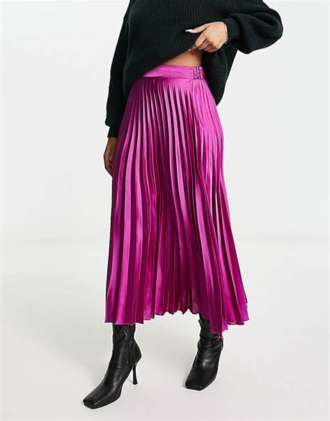 New Look Satin Pleated Midi Skirt In Dusky Pink Asos