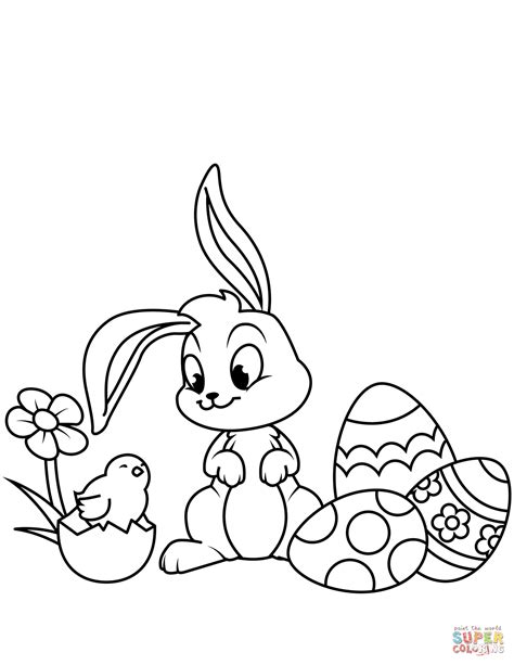 Click the cute easter bunny coloring pages to view printable version or color it online (compatible with ipad and android tablets). Cute Easter Chick, Bunny and Eggs coloring page | Free ...