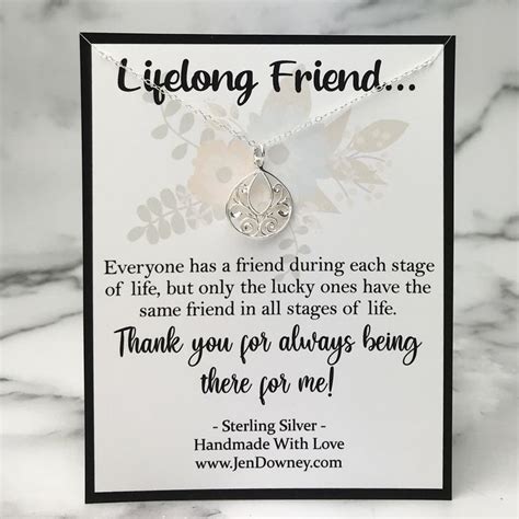 Lifelong Friend T Friendship Quote Teardrop Necklace Sterling Silver